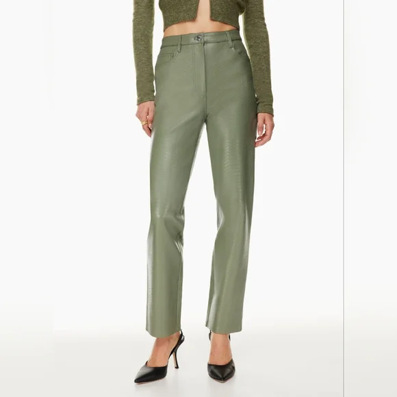 Aritzia Wilfred THE MELINA PANTS Python-embossed Vegan Leather Straight Leg Sage - Picture 7 of 9